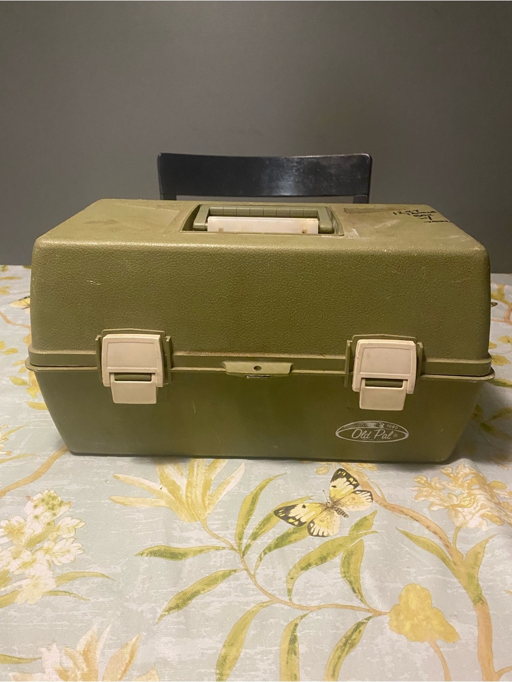 Olive Green Reptile Supply Storage Box with Beige Latches